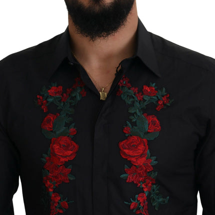 Elegante camisa de algodón bordado floral