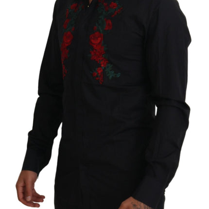 Elegante camisa de algodón bordado floral