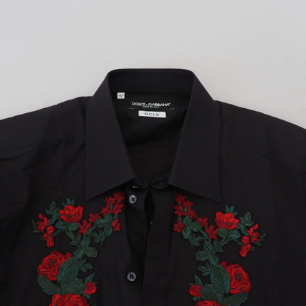 Elegante camisa de algodón bordado floral