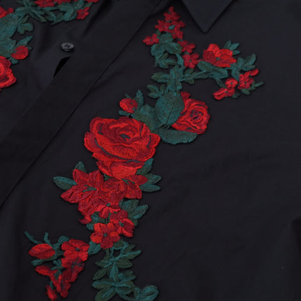 Elegante camisa de algodón bordado floral