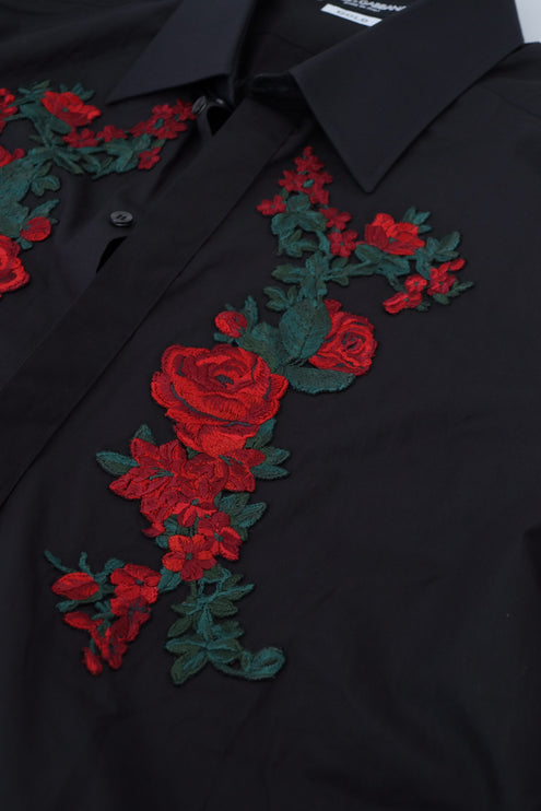 Elegante camisa de algodón bordado floral