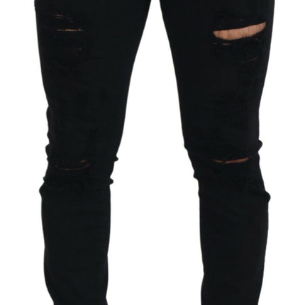 Svelte Black Tattered Slim Fit Denim