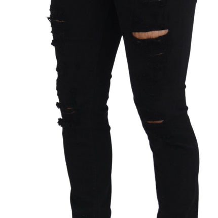 Svelte Black Tattered Slim Fit Denim