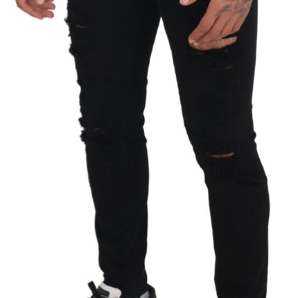 Svelte Black Tattered Slim Fit Denim