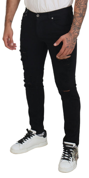 Selte Black -Tattered Slim Fit Denim