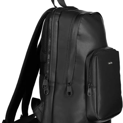 Black Polyester Men Backpack