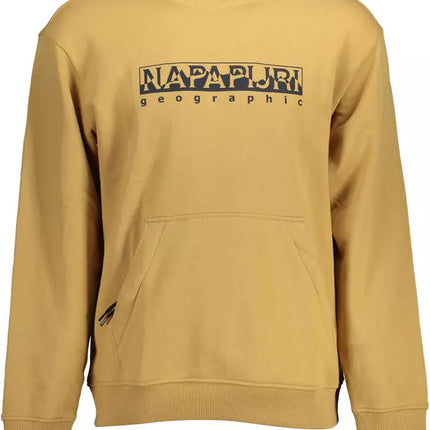 Sweat-shirt en coton beige avec poche zipée centrale