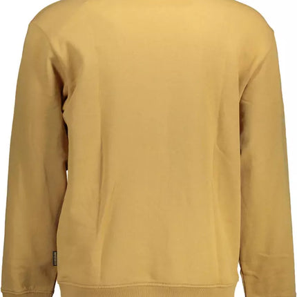 Sweat-shirt en coton beige avec poche zipée centrale