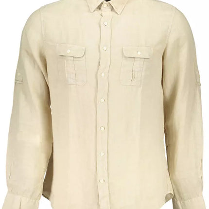 Camisa de bolsillo doble de lino beige