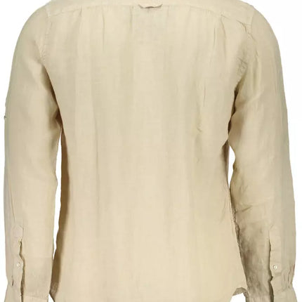 Camisa de bolsillo doble de lino beige