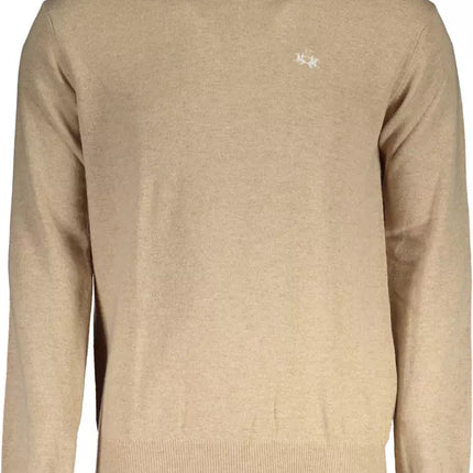 "Beige Wool Men Sweater Classic Comfort Knitwear"