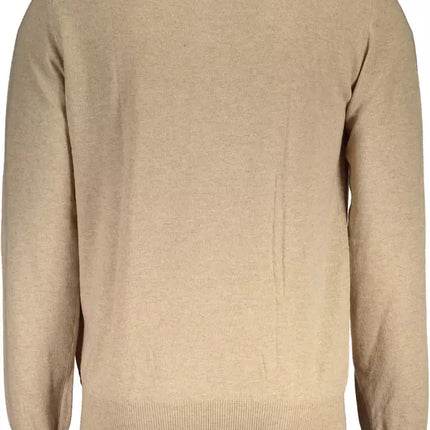 "Beige Wool Men Sweater Classic Comfort Knitwear"