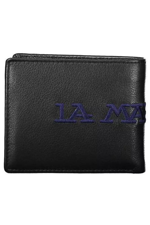 Elegante Cartera de Piel Negra con Dos Compartimentos