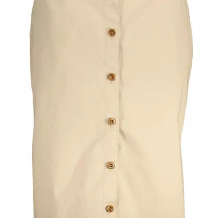 Chique beige longuette rok met klassieke knopdetail