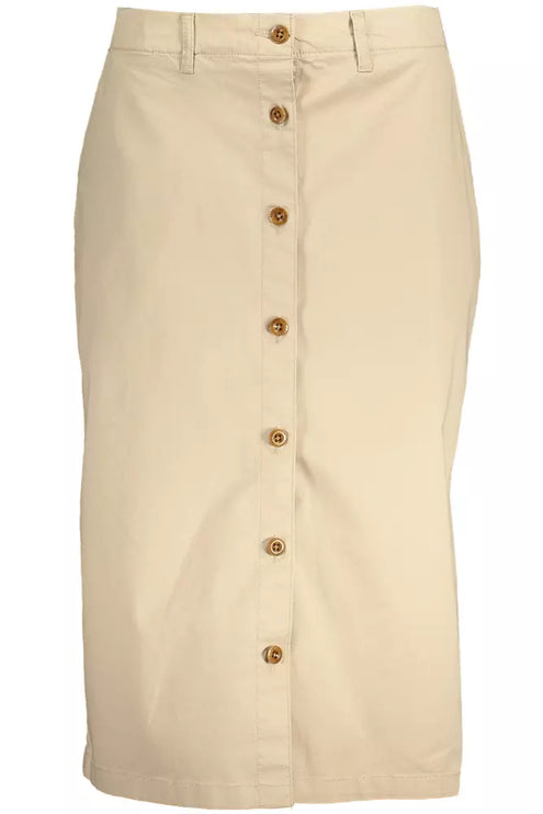 Chique beige longuette rok met klassieke knopdetail