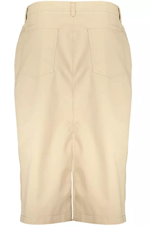 Chique beige longuette rok met klassieke knopdetail