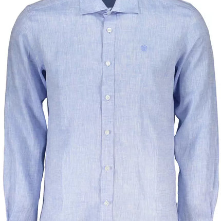 Elegante camisa de lino azul claro