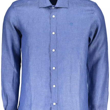 Camisa de manga larga de lino azul elegante