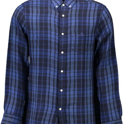 Elegante camisa de algodón azul botón