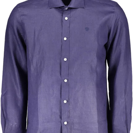 Camisa de manga larga de lino azul elegante