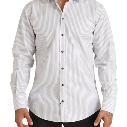 Elegante camisa de vestir de algodón a rayas blancas