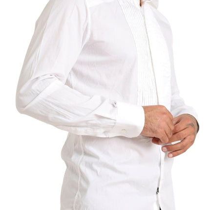 Elegante camisa de vestir de algodón blanco y ajuste