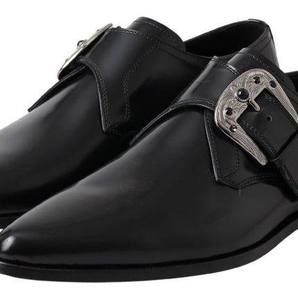 Elegant Black Leather Monk Strap Shoes