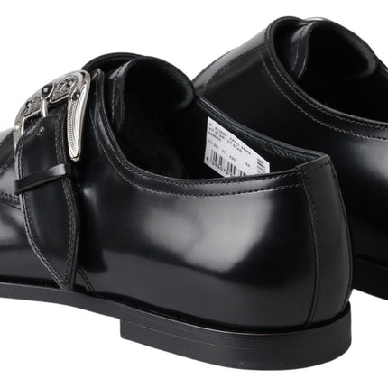 Elegant Black Leather Monk Strap Shoes