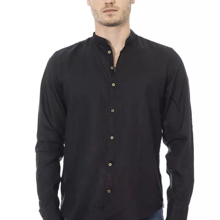 Camisa negra de cuello de mandarín elegante