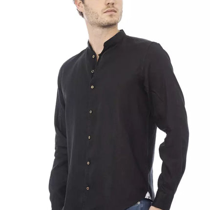 Camisa negra de cuello de mandarín elegante