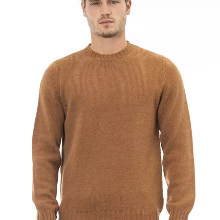 Suéter beige alpaca mezcla de cuello redondo para hombres