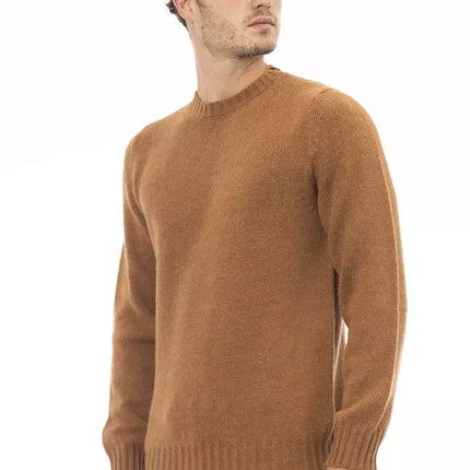 Suéter beige alpaca mezcla de cuello redondo para hombres