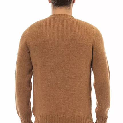 Suéter beige alpaca mezcla de cuello redondo para hombres