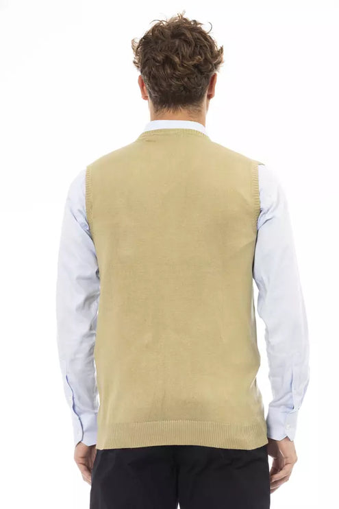 Elegante giubbotto a maglia a V nel beige