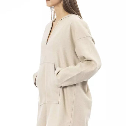 Elegante maglione lungo beige con cappuccio