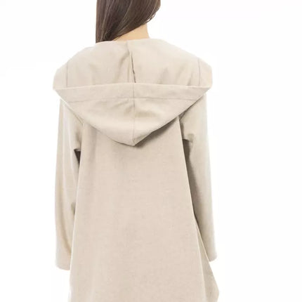 Elegante maglione lungo beige con cappuccio