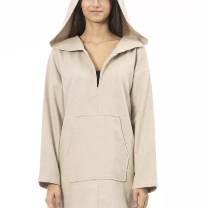 Elegante maglione lungo beige con cappuccio