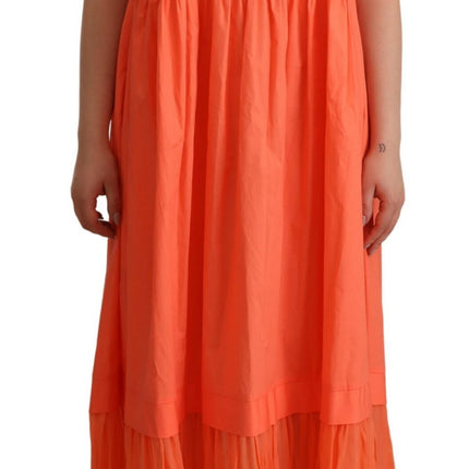 Elegante Coral Maxi -jurk met korte mouwen