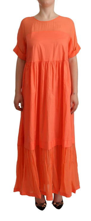 Elegante Coral Maxi -jurk met korte mouwen