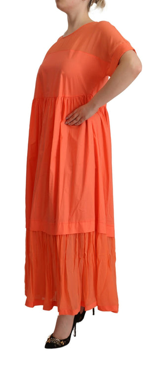 Elegante Coral Maxi -jurk met korte mouwen