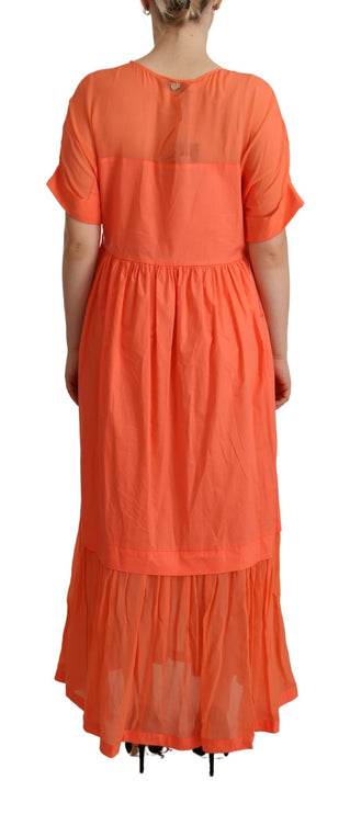 Elegante Coral Maxi -jurk met korte mouwen