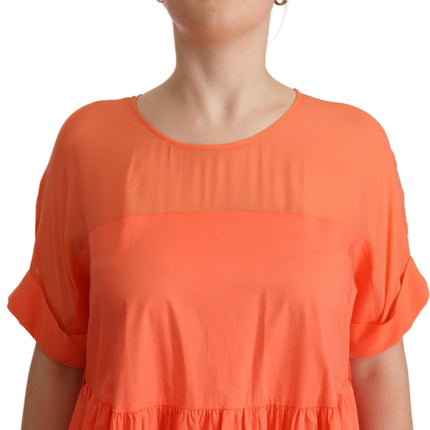 Elegante Coral Maxi -jurk met korte mouwen