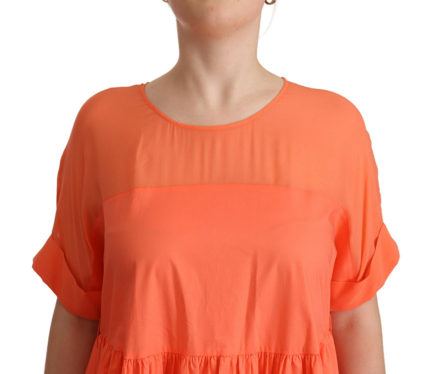 Elegante Coral Maxi -jurk met korte mouwen