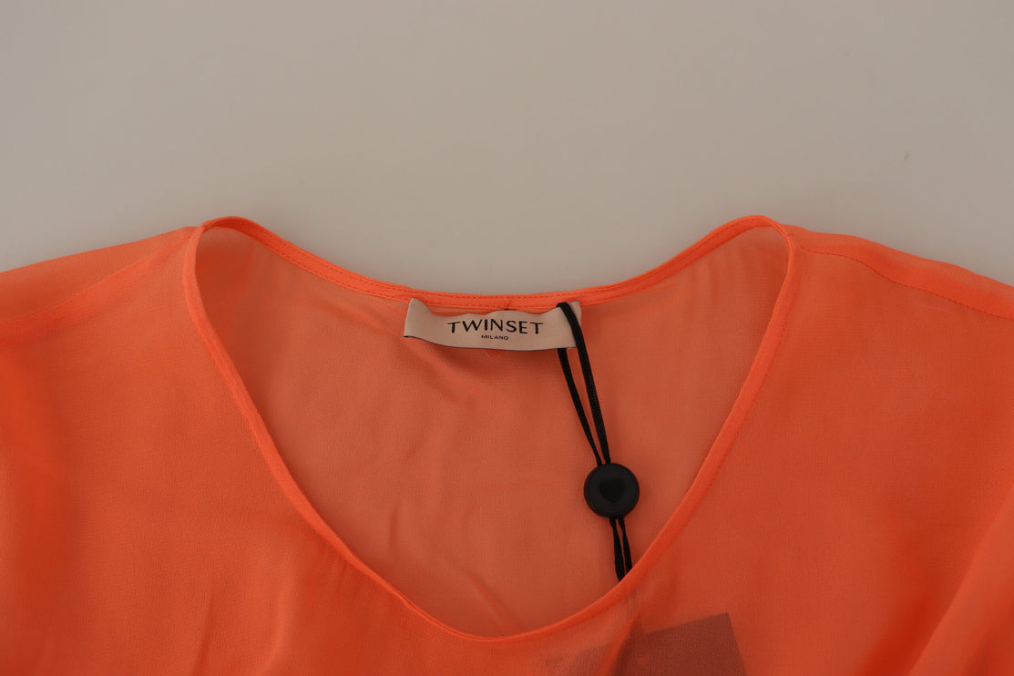 Elegante Coral Maxi -jurk met korte mouwen