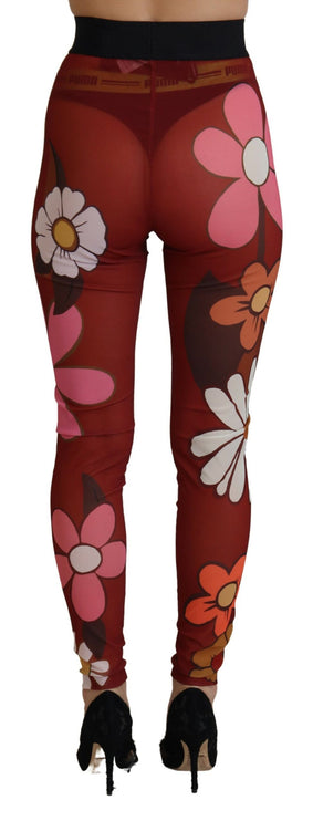 Leggings a vita alta rossa floreale