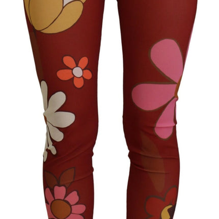 Leggings a vita alta rossa floreale