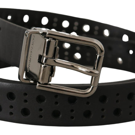 Elegant Black Leather Belt with Metal Buckle