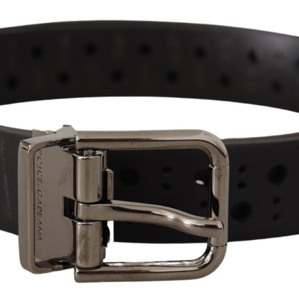 Elegant Black Leather Belt with Metal Buckle