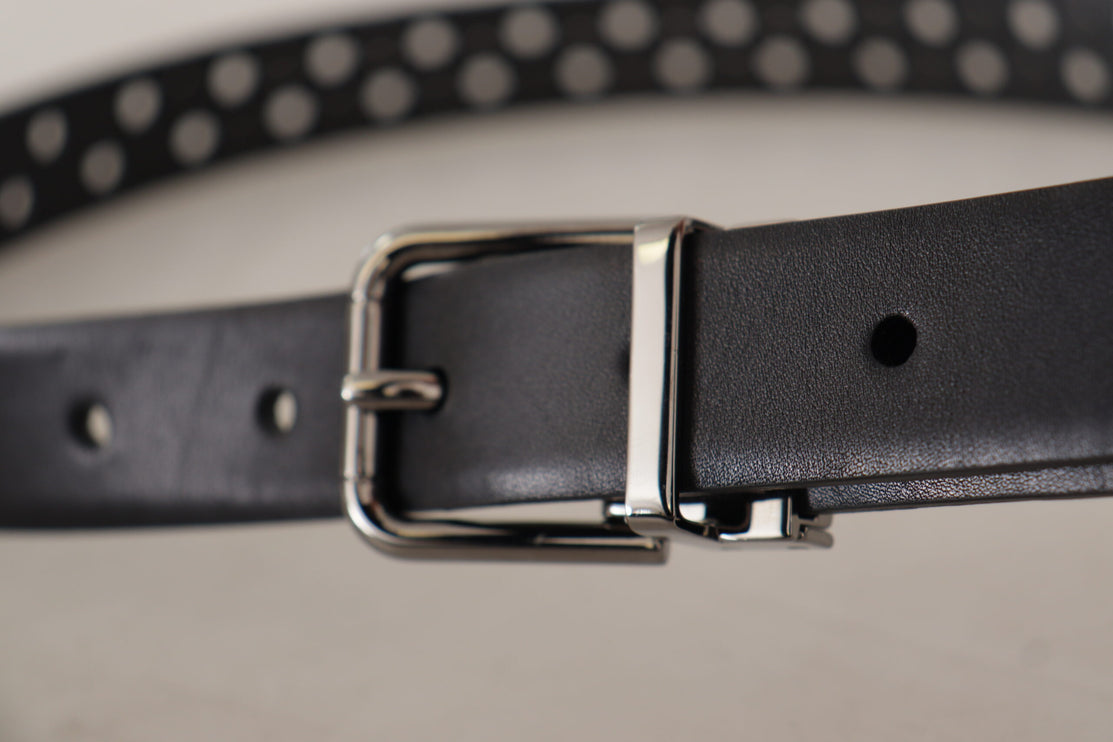 Elegant Black Leather Belt with Metal Buckle