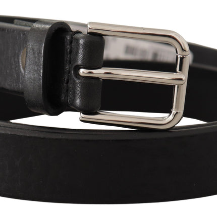 Elegant Black Leather Belt with Metal Buckle